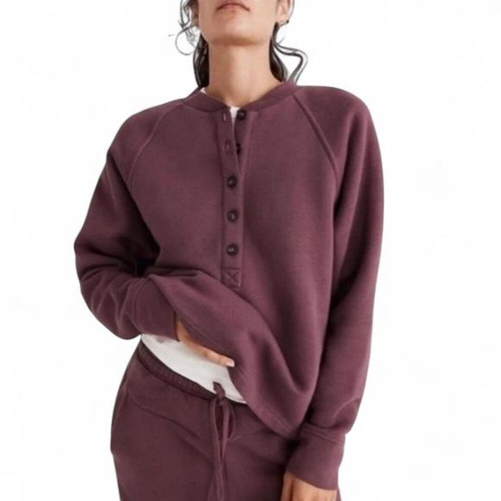 Madewell MWL Betterterry Henley Sweatshirt in burgundy Size M